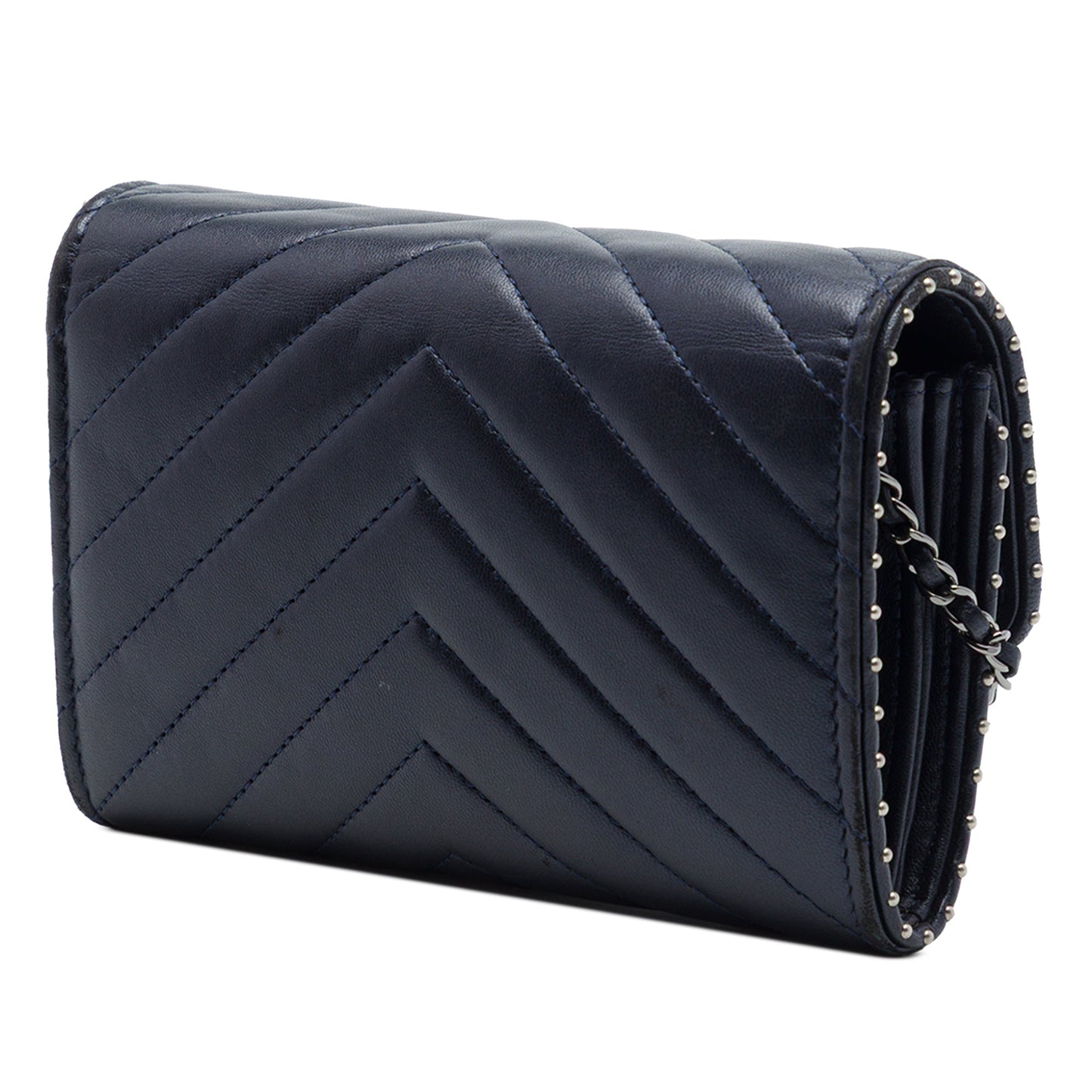 Chanel CC Chevron Lambskin Studded Wallet On Chain