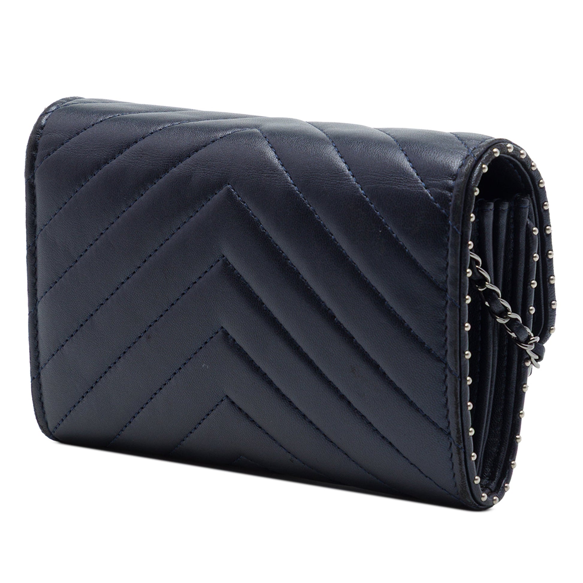 Chanel CC Chevron Lambskin Studded Wallet On Chain