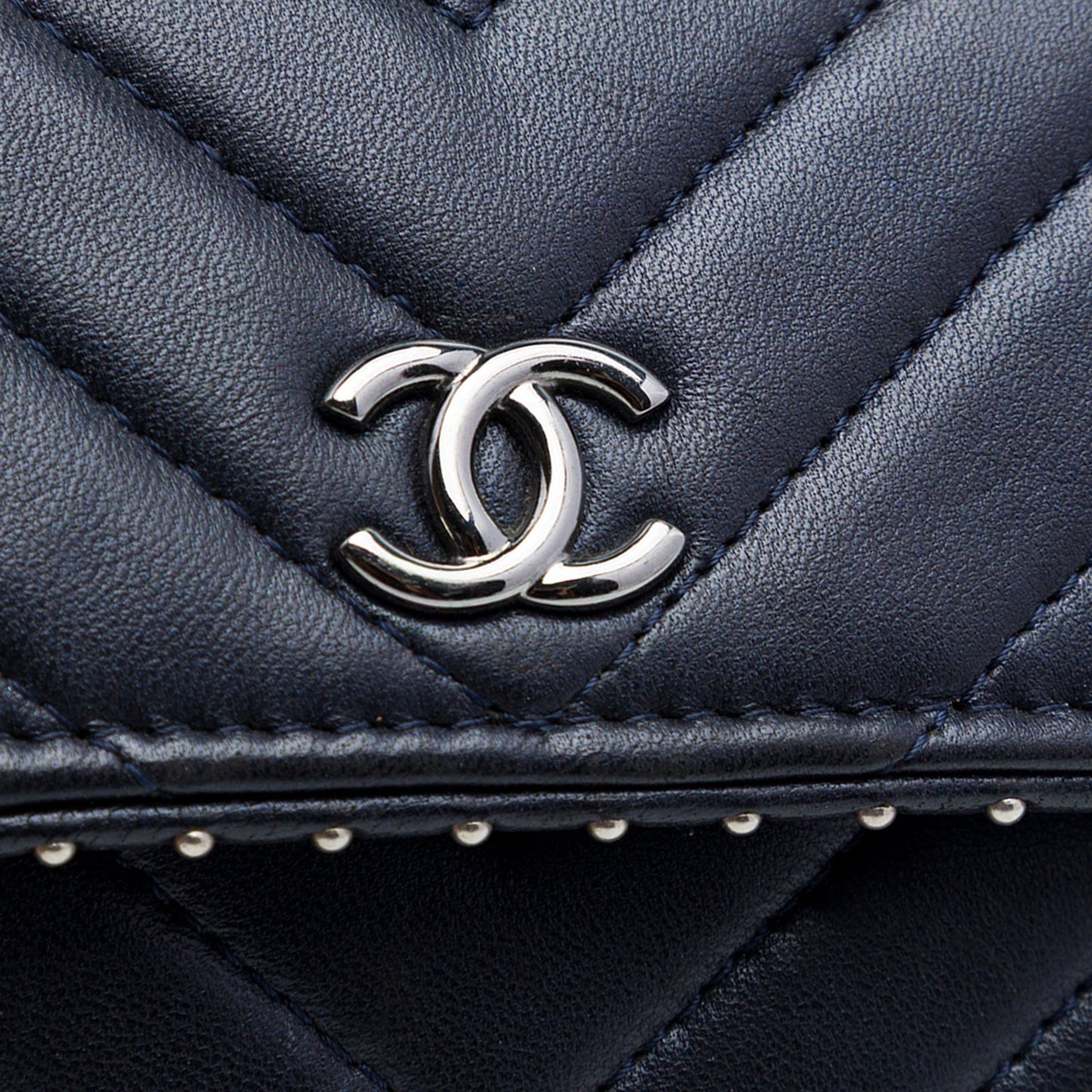 Chanel CC Chevron Lambskin Studded Wallet On Chain