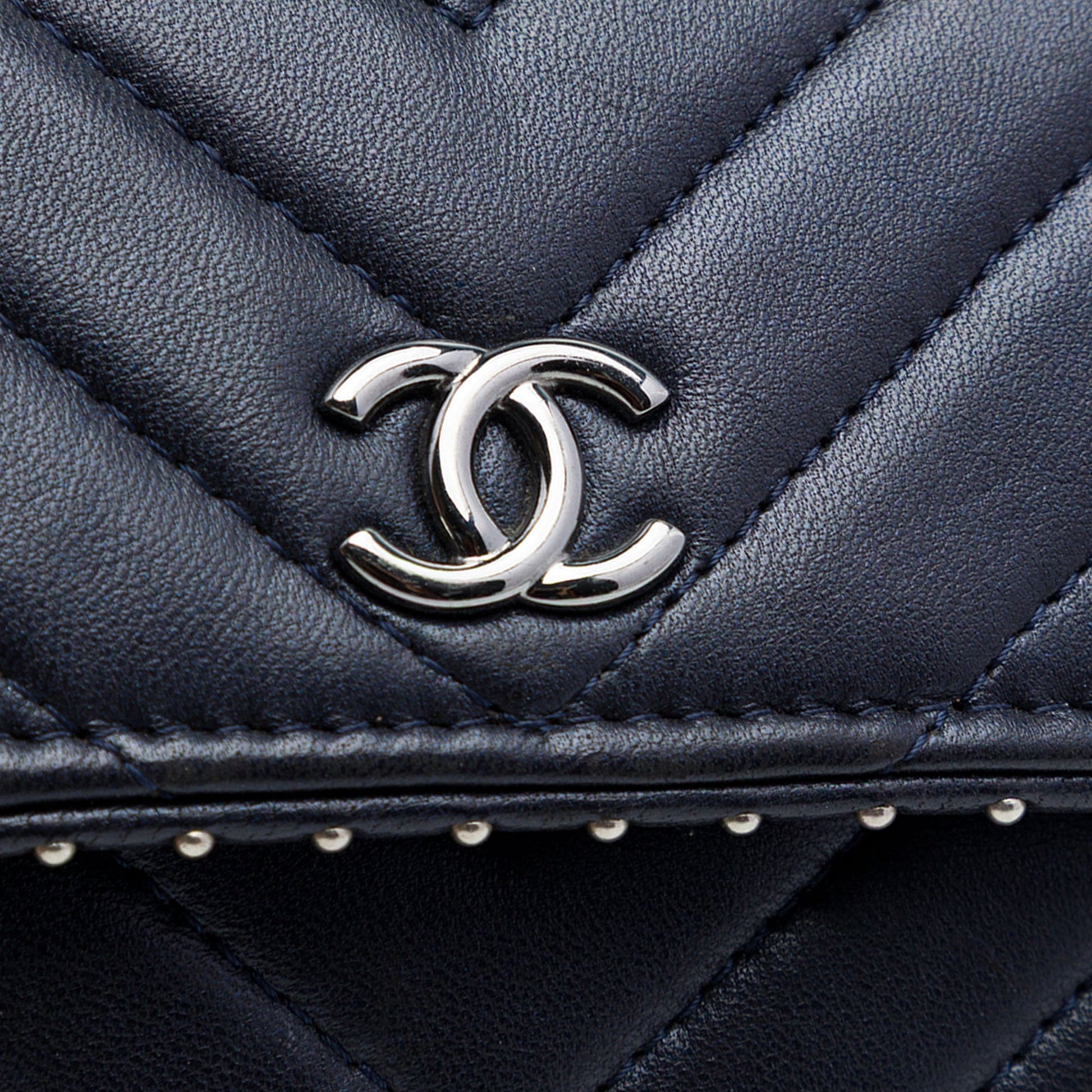 Chanel CC Chevron Lambskin Studded Wallet On Chain