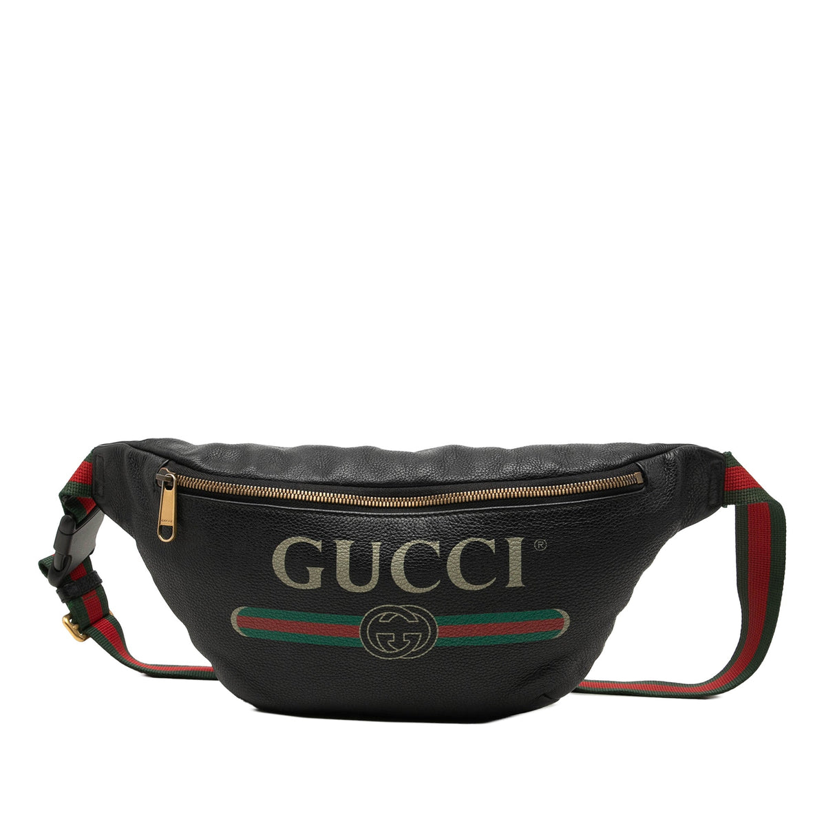 Gucci Grained Calfskin Web Logo Belt Bag — Black