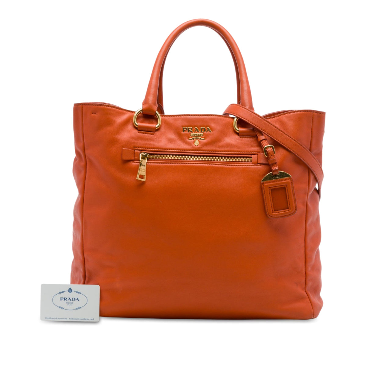 Prada Vitello Daino Front Zip Open Convertible Tote
