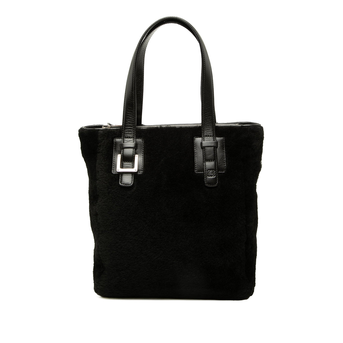 LOEWE Shearling Anagram Vertical Zip Tote — Black