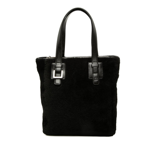 LOEWE Shearling Anagram Vertical Zip Tote — Black