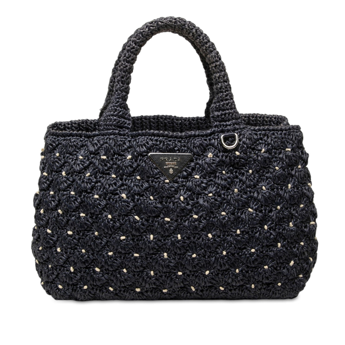 Prada Raffia Effect Crochet Pois Satchel