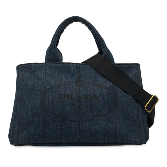 Prada Denim Canapa Logo Satchel