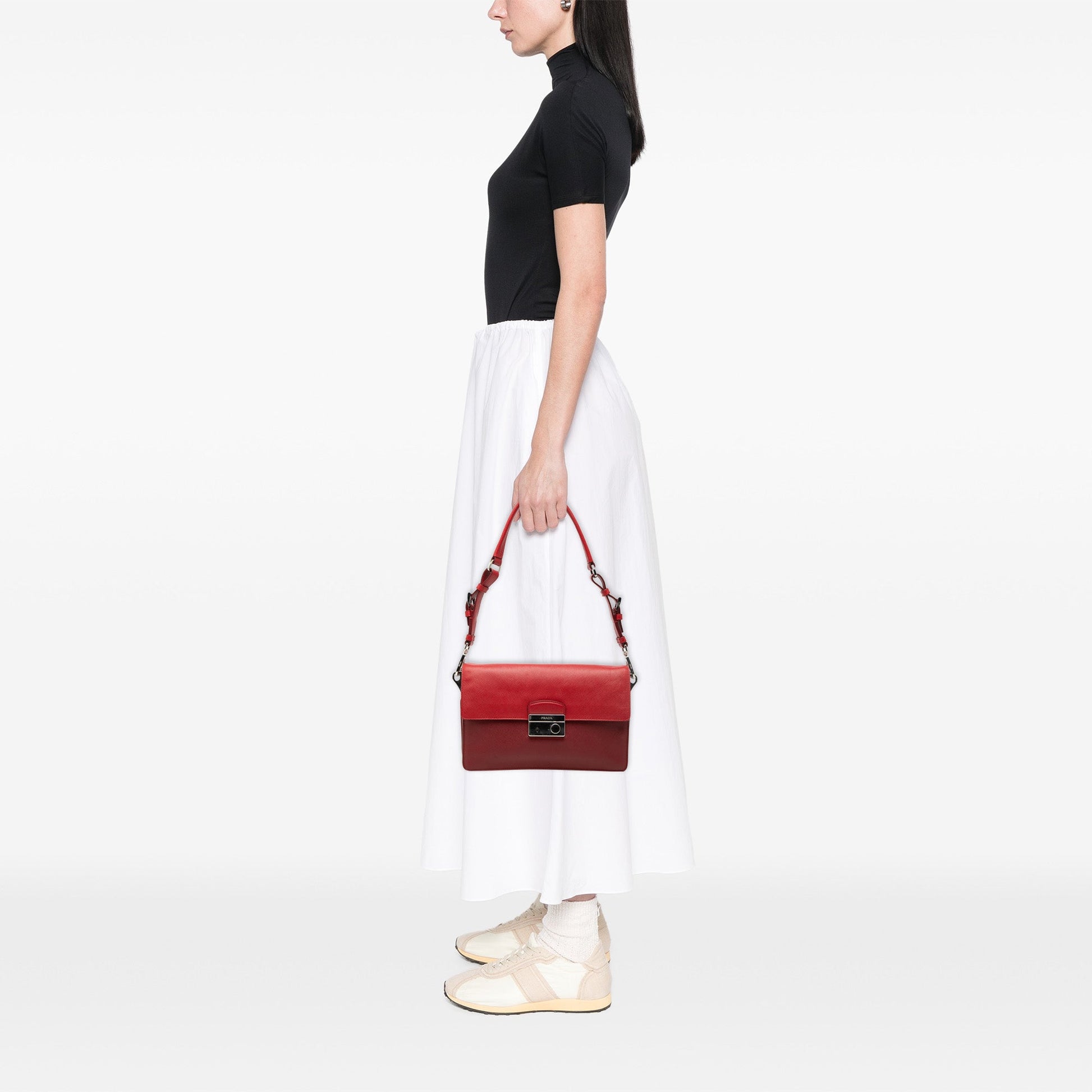 Prada Bicolor Saffiano Sound Lock Shoulder Bag