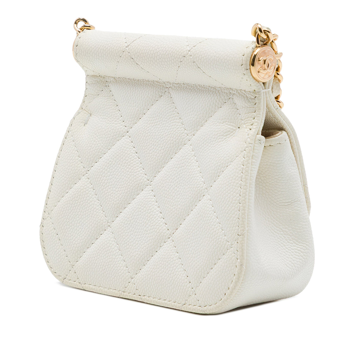 Chanel CC Quilted Caviar Frame Flap Clutch with Chain — White