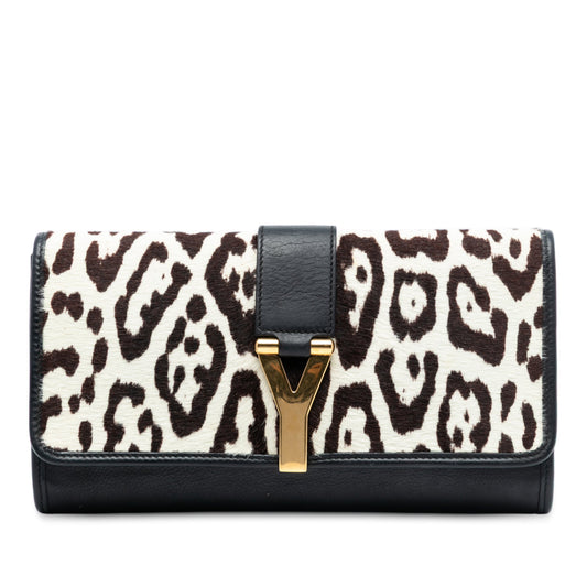 Saint Laurent Pony Hair Leopard Print Chyc Ligne Clutch