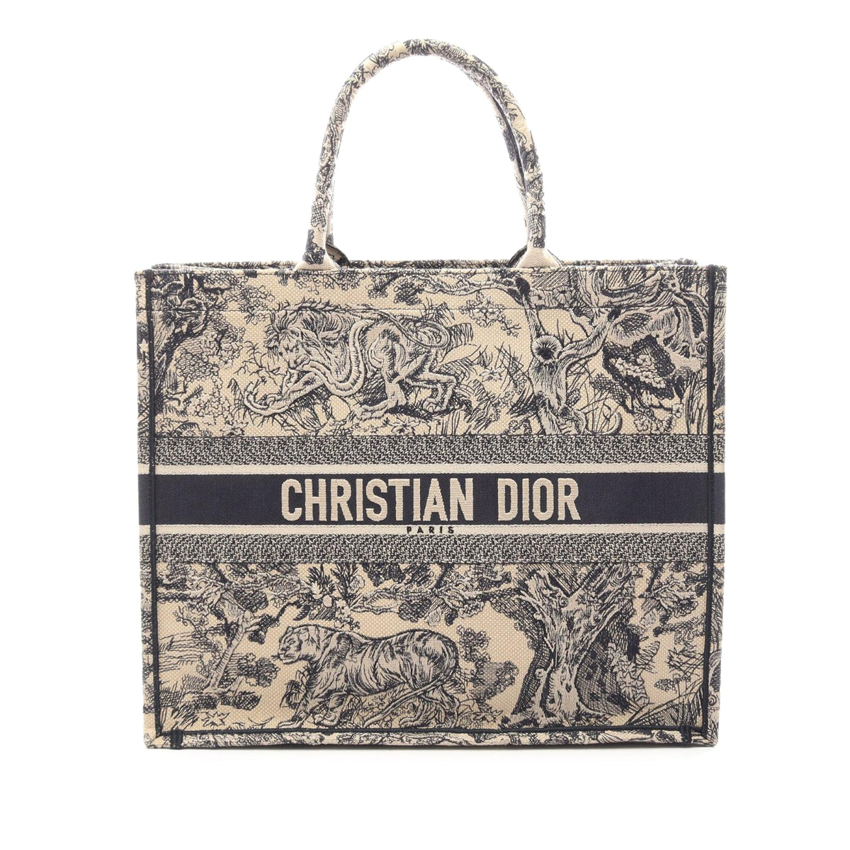 Dior Large Canvas Toile de Jouy Embroidered Book Tote — Beige