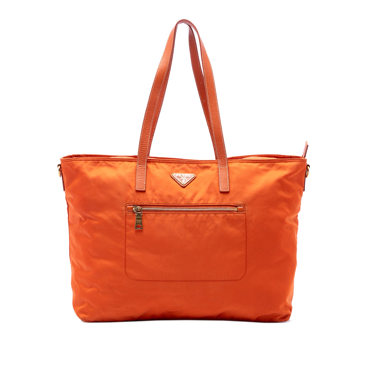 Prada Saffiano Trimmed Tessuto Satchel — Orange