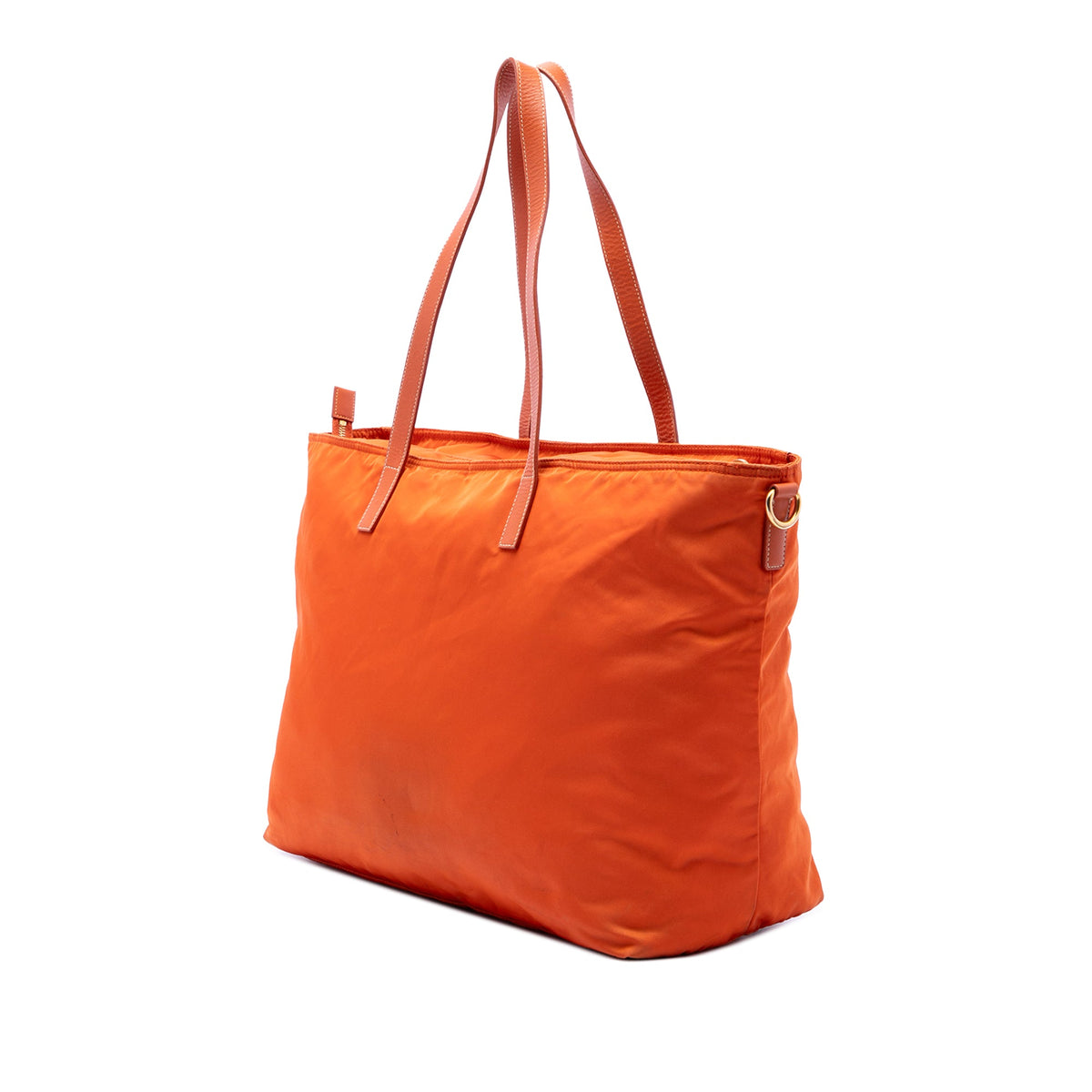 Prada Saffiano Trimmed Tessuto Satchel — Orange