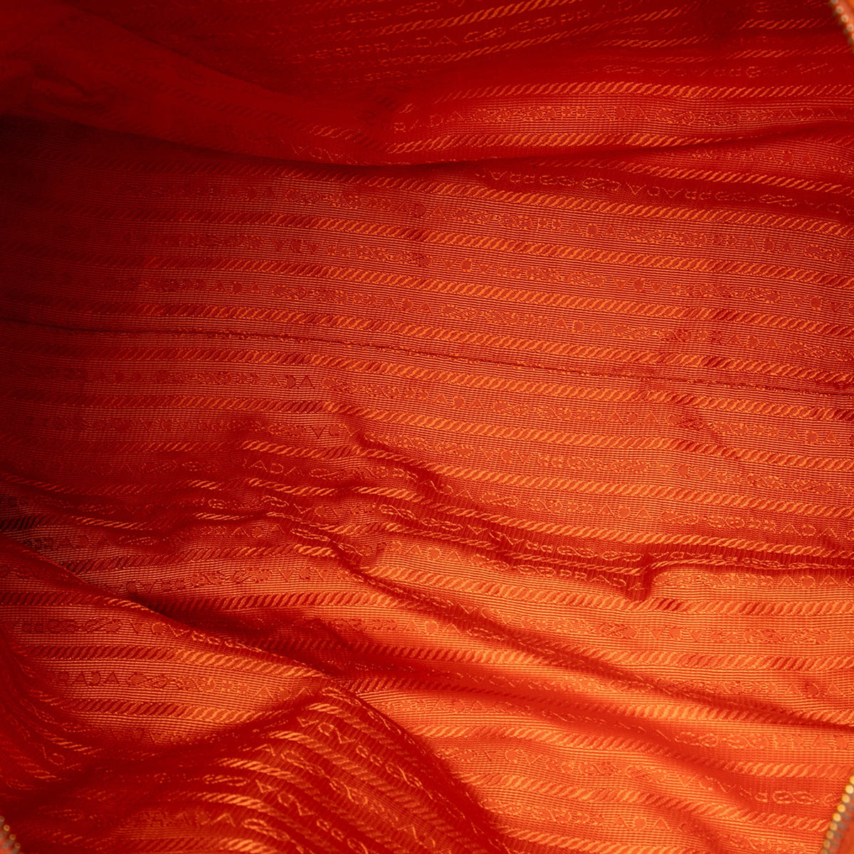 Prada Saffiano Trimmed Tessuto Satchel — Orange