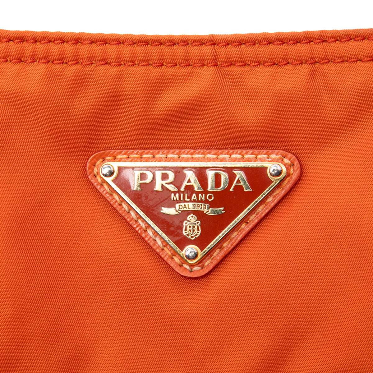 Prada Saffiano Trimmed Tessuto Satchel — Orange