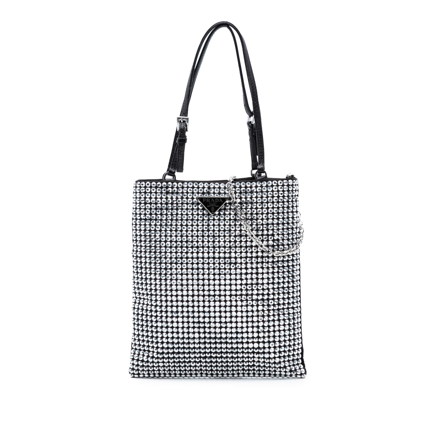 Prada Satin Crystal Embellished Chain Flat Tote