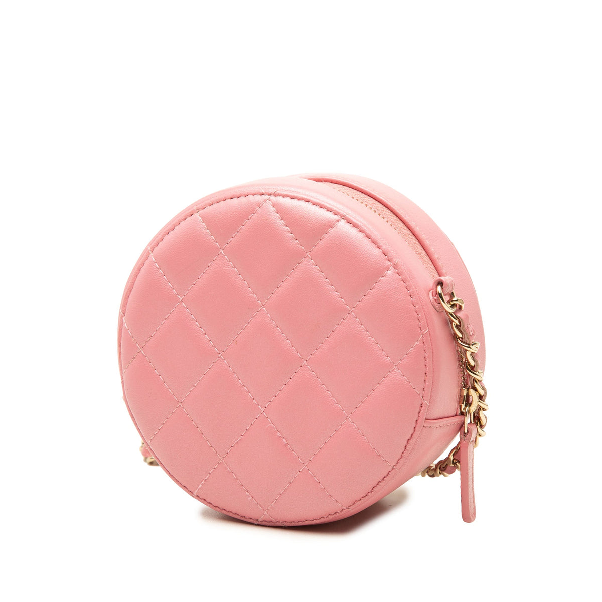 Chanel Quilted Lambskin Round Pearl Clutch with Chain — Pink