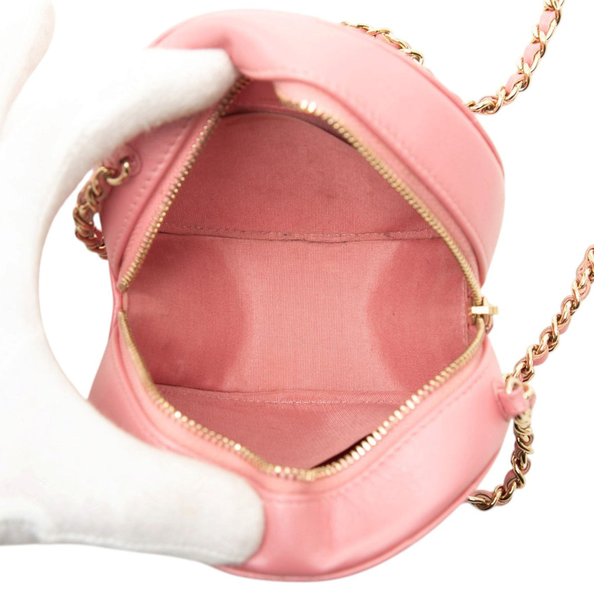 Chanel Quilted Lambskin Round Pearl Clutch with Chain — Pink