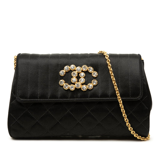 Chanel Mini Crystal Embellished CC Vertical Quilted Satin Evening Bag — Black