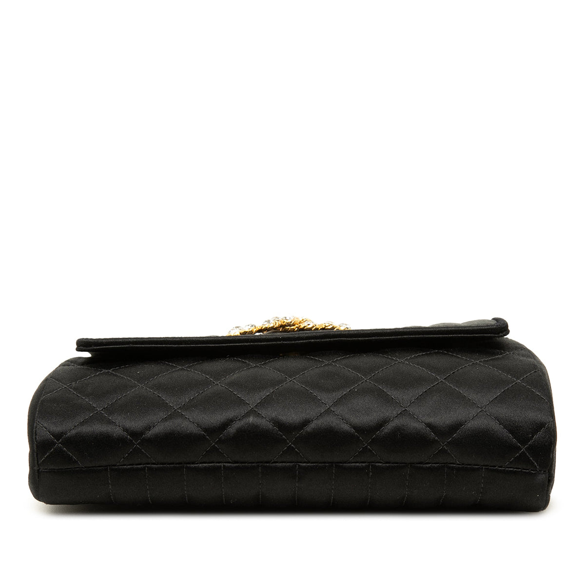 Chanel Mini Crystal Embellished CC Vertical Quilted Satin Evening Bag — Black