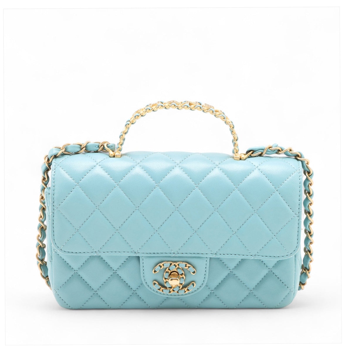 Chanel Mini Rectangular Classic Lambskin Top Handle Flap — Blue