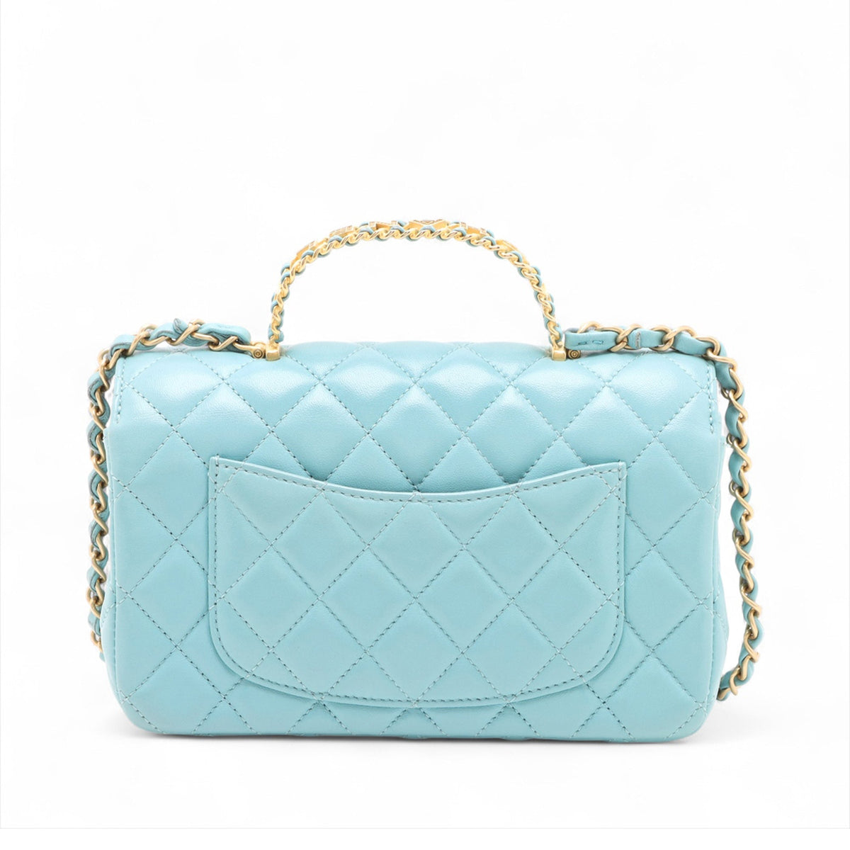 Chanel Mini Rectangular Classic Lambskin Top Handle Flap — Blue