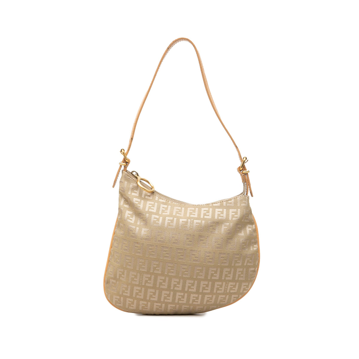 Fendi Zucchino Canvas Oyster Shoulder Bag — Beige