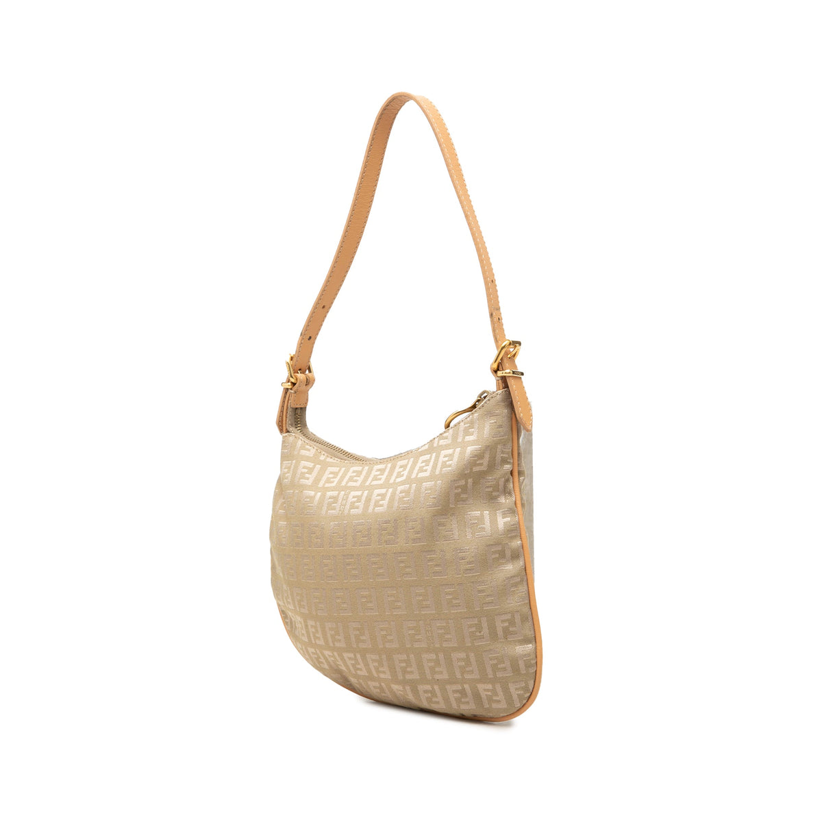 Fendi Zucchino Canvas Oyster Shoulder Bag — Beige