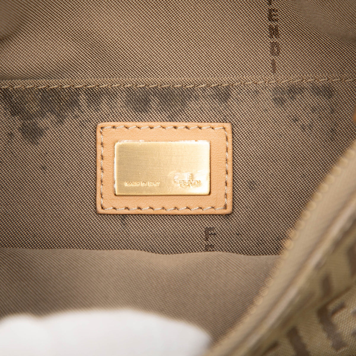 Fendi Zucchino Canvas Oyster Shoulder Bag — Beige