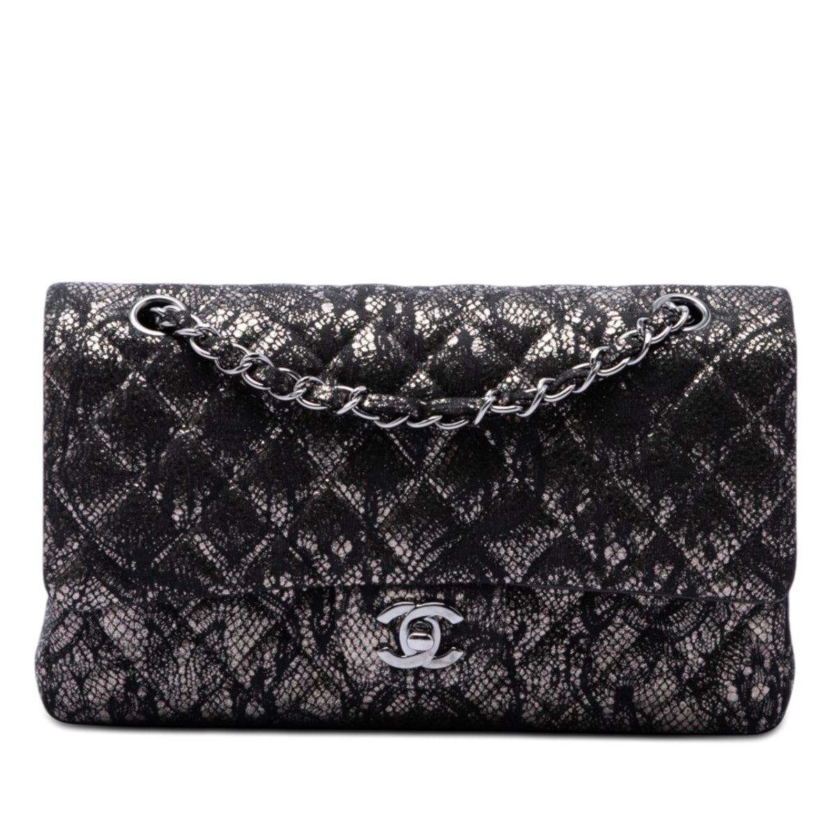 Chanel Medium Classic Metallic Goatskin and Lace Double Flap