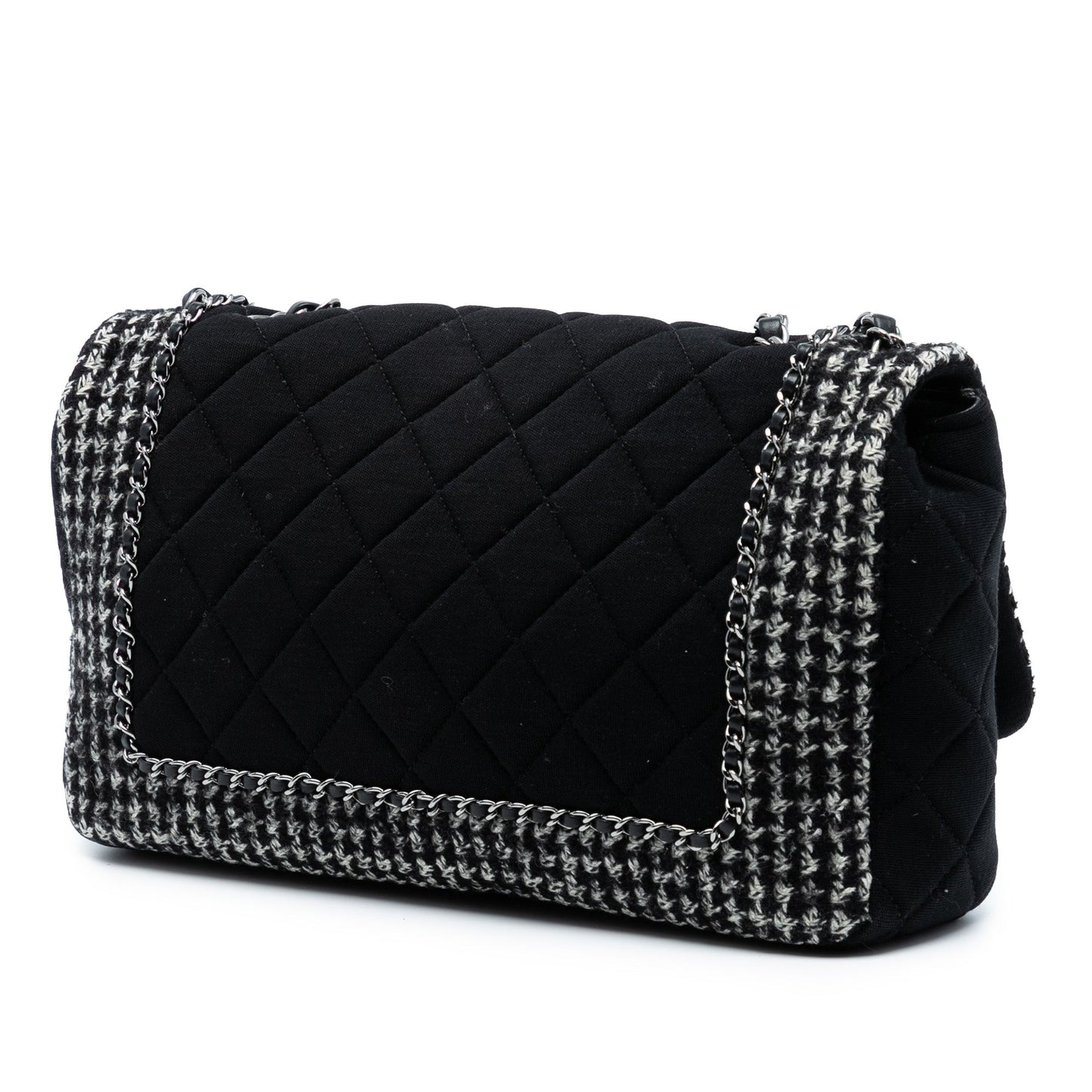 Chanel Jumbo CC Quilted Jersey and Tweed Chain Flap