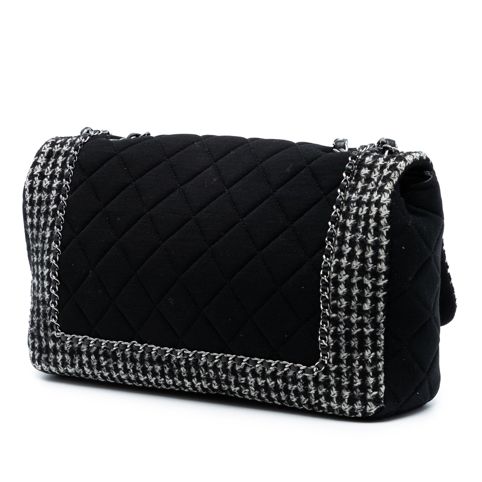 Chanel Jumbo CC Quilted Jersey and Tweed Chain Flap