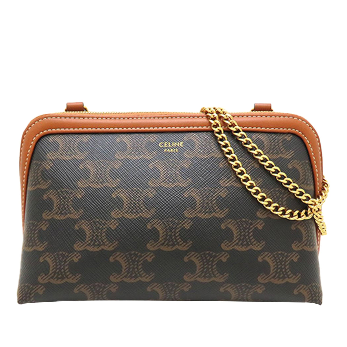 Celine Triomphe Coated Canvas Clutch On Chain — Brown
