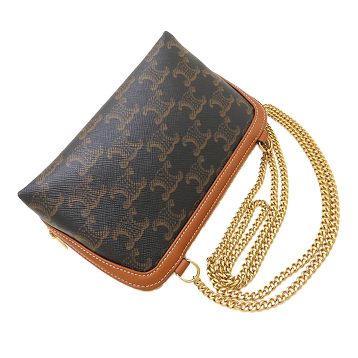 Celine Triomphe Coated Canvas Clutch On Chain — Brown