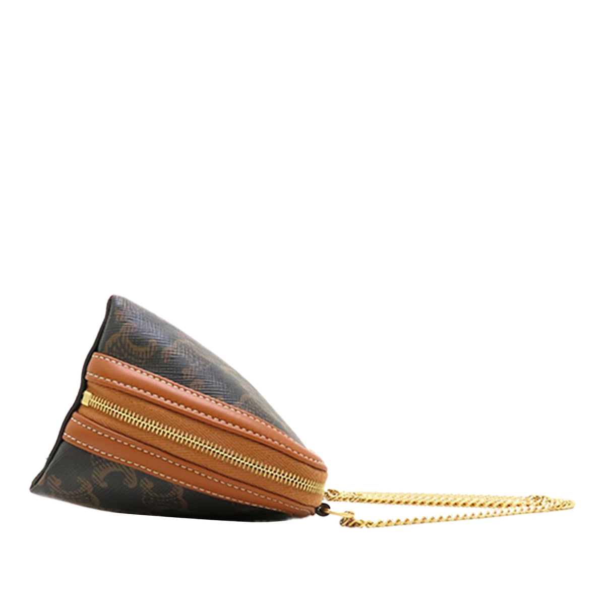 Celine Triomphe Coated Canvas Clutch On Chain — Brown