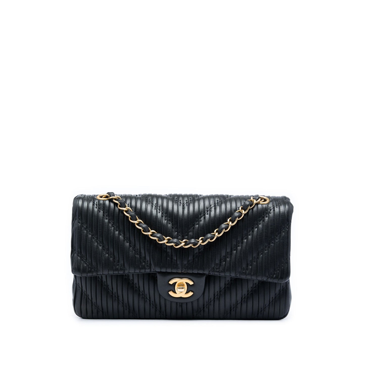 Chanel Medium Classic Chevron Calfskin Pleated Double Flap