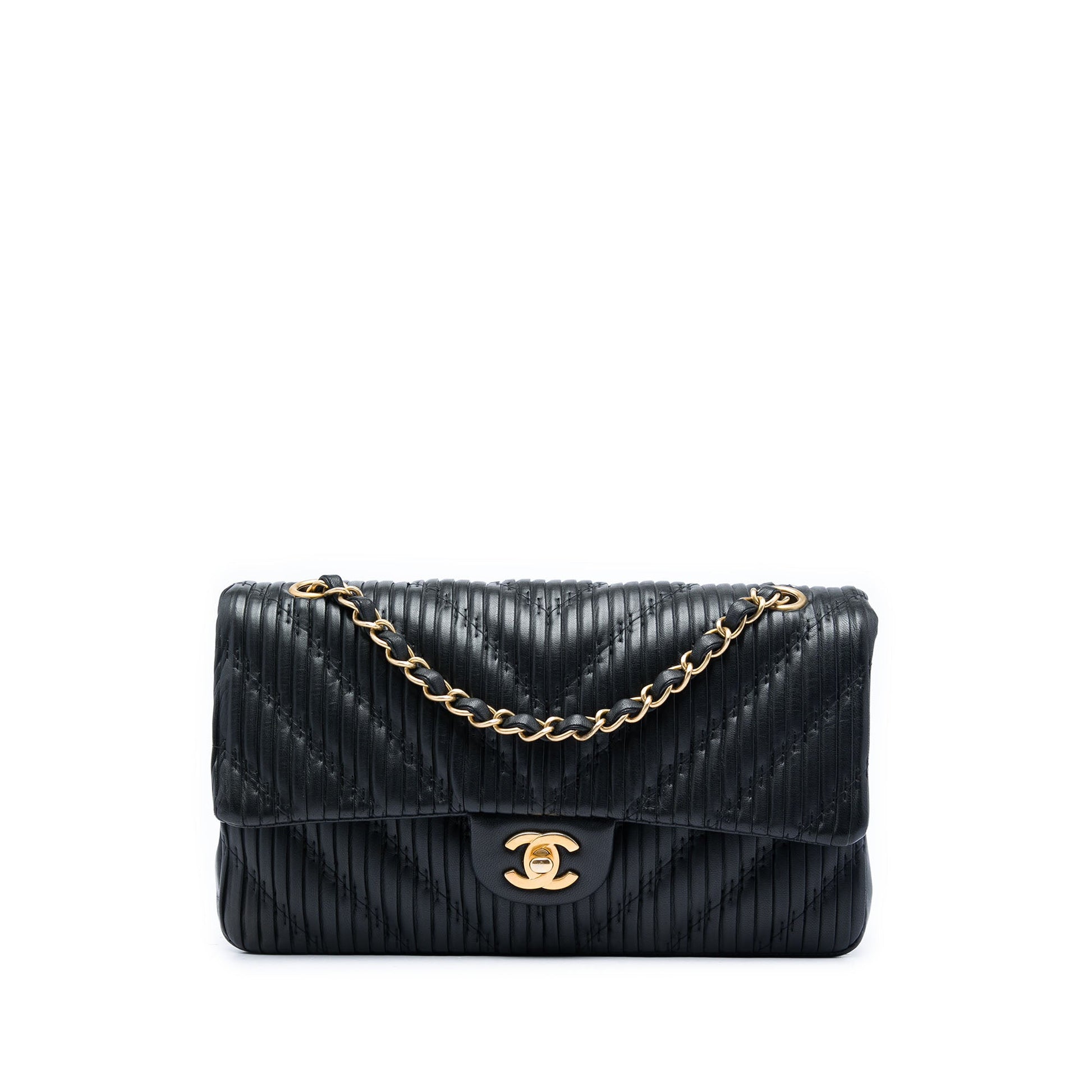 Chanel Medium Classic Chevron Calfskin Pleated Double Flap