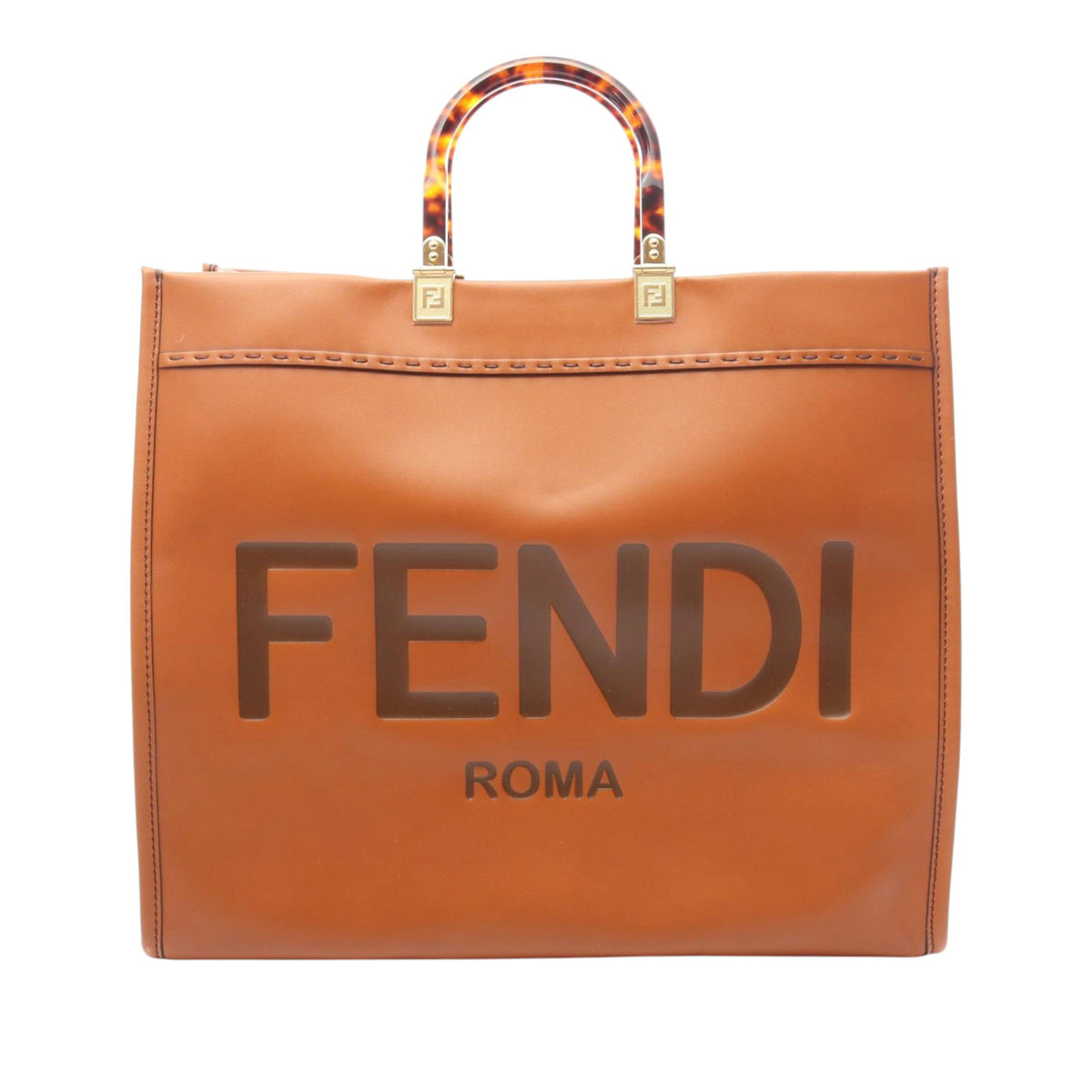 Fendi Large Leather Sunshine Shopper Tote — Brown