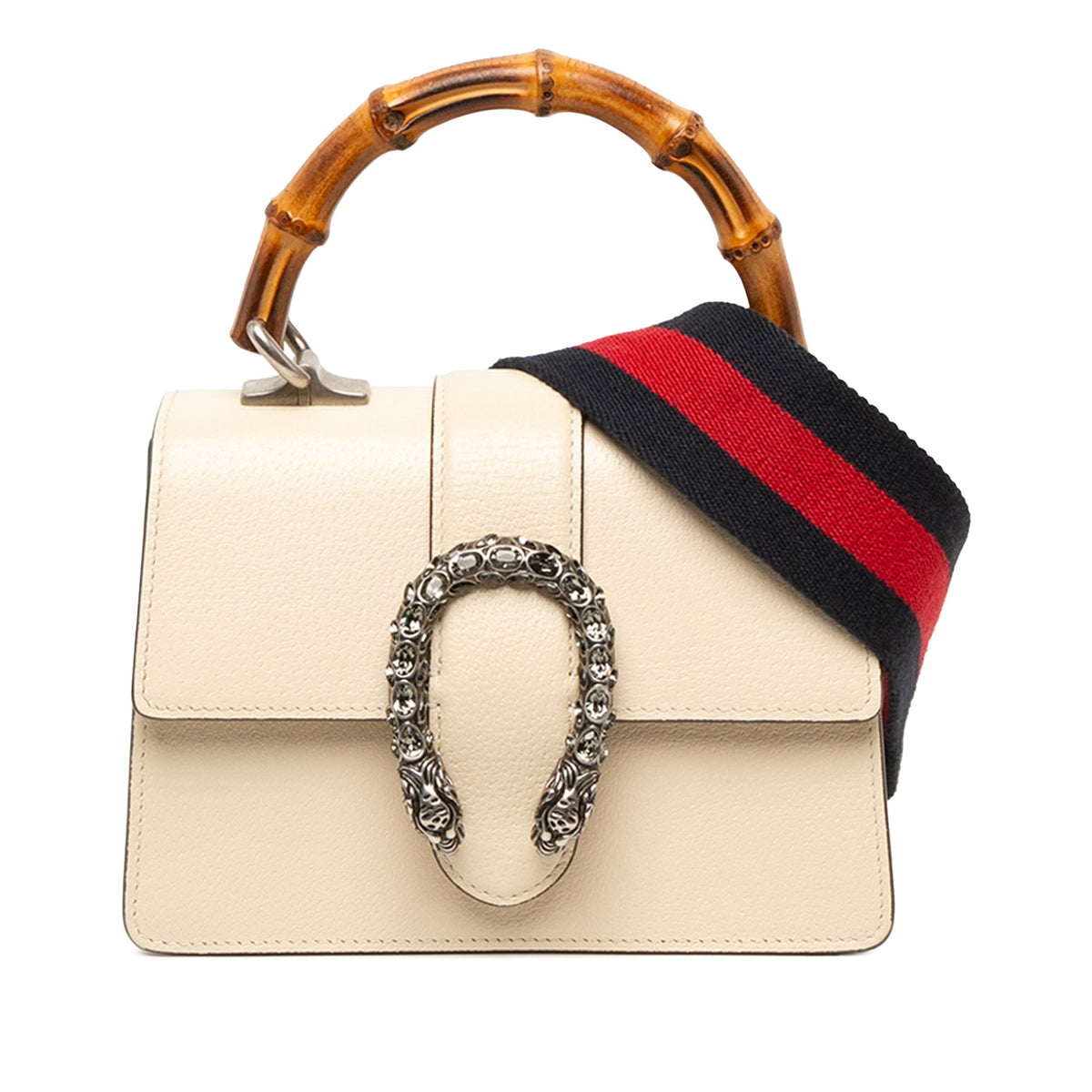 Gucci Mini Calfskin Bamboo Dionysus Web Satchel — White