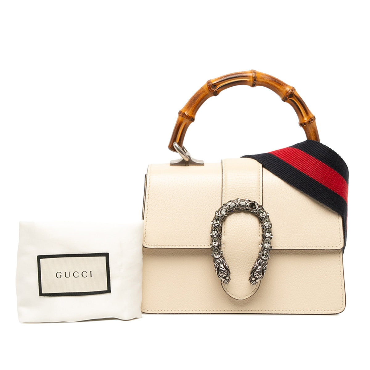 Gucci Mini Calfskin Bamboo Dionysus Web Satchel — White
