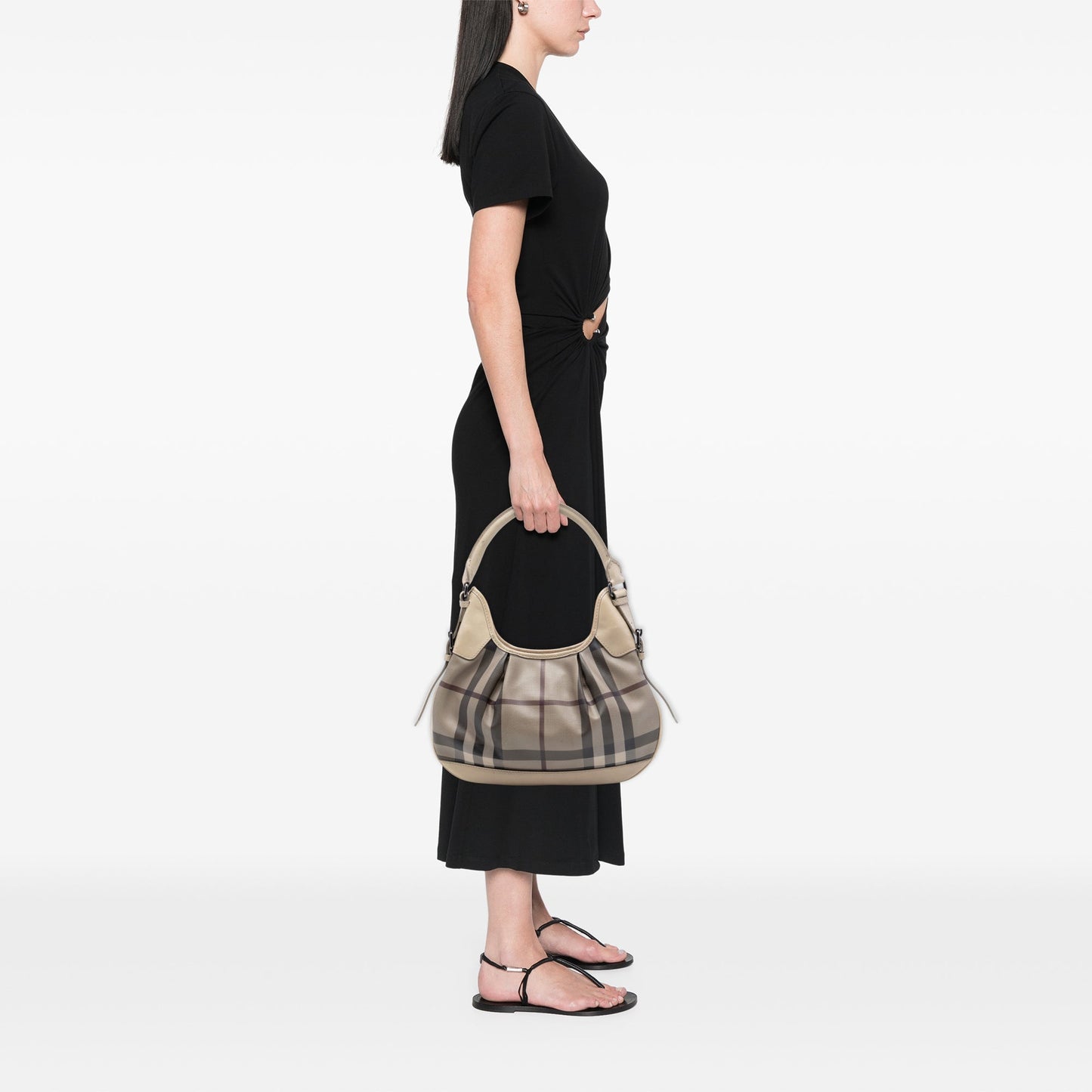 Burberry Smoke Check Coated Canvas Brooklyn Hobo