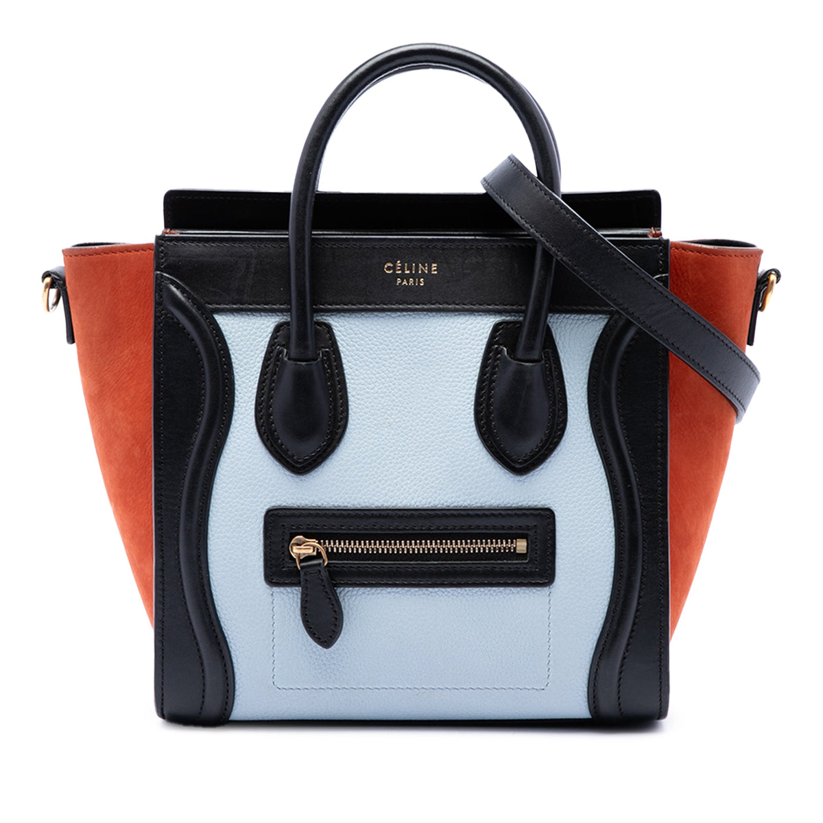 Celine Nano Tricolor Nubuck and Drummed Calfskin Luggage Tote