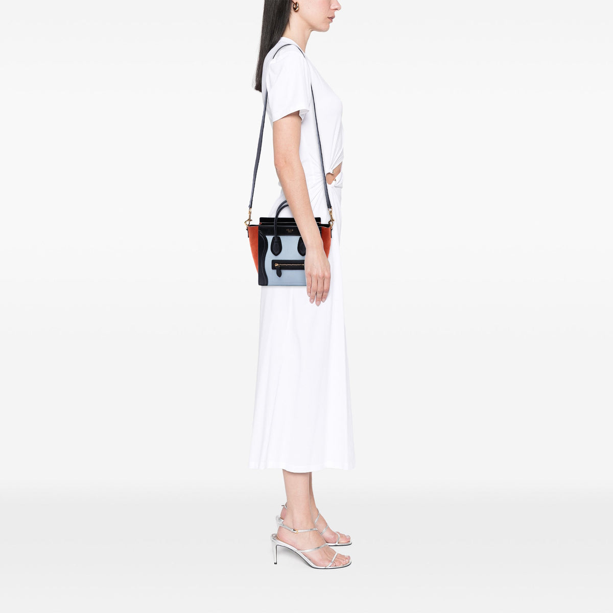 Celine Nano Tricolor Nubuck and Drummed Calfskin Luggage Tote