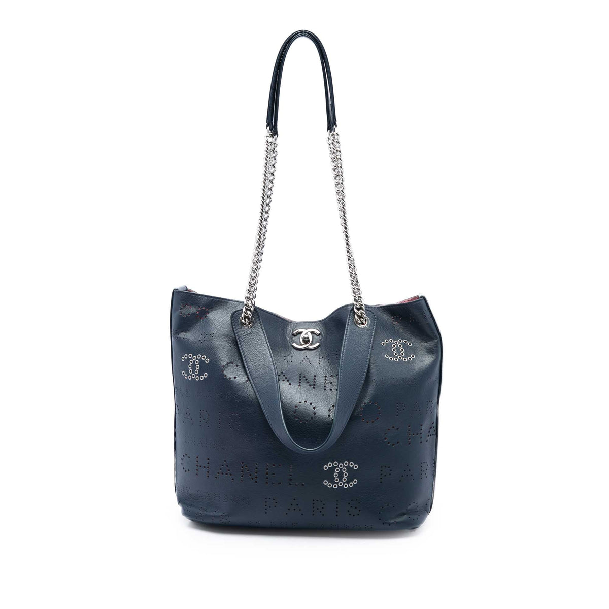 Chanel Calfskin Coco Eyelets Shopping Tote — Blue