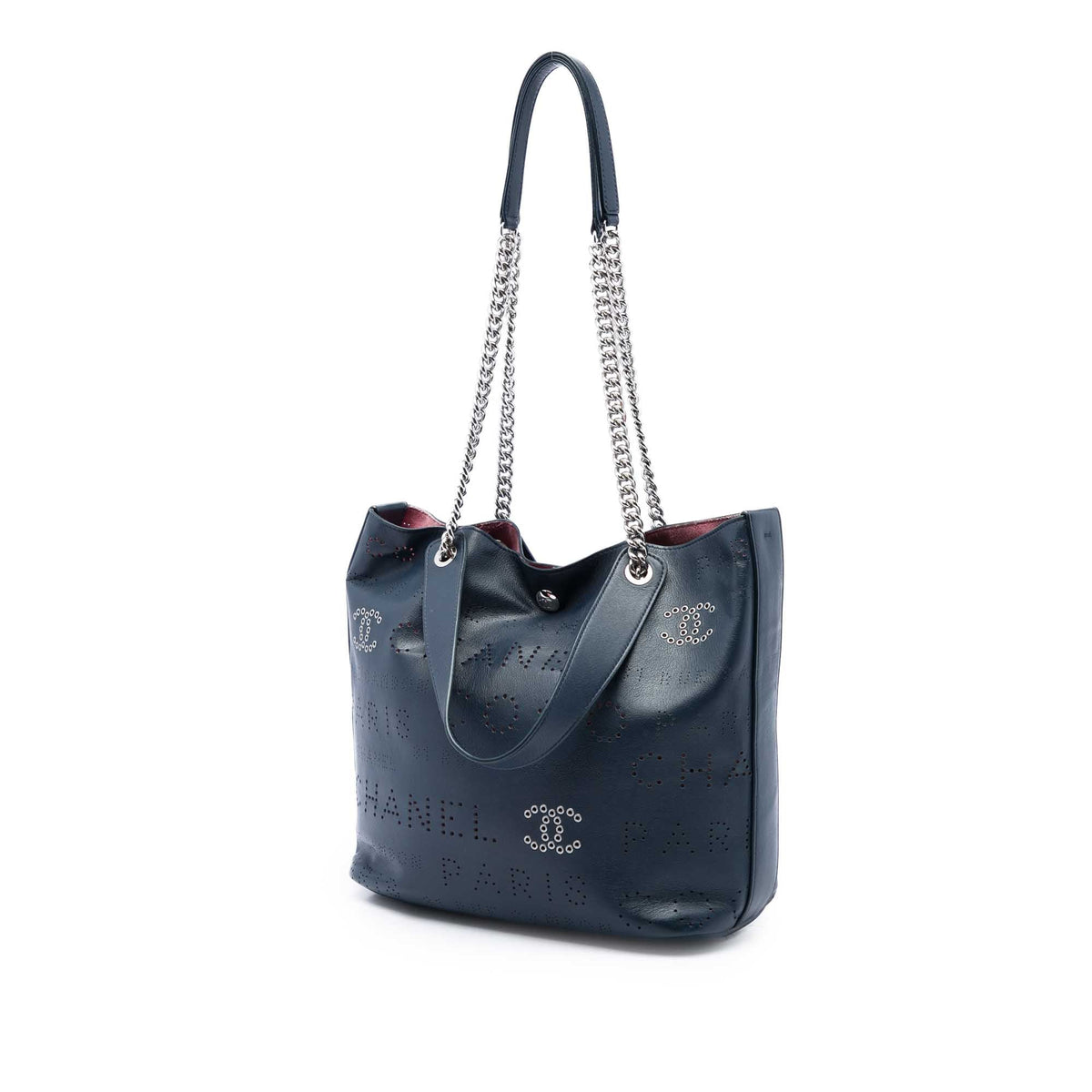 Chanel Calfskin Coco Eyelets Shopping Tote — Blue