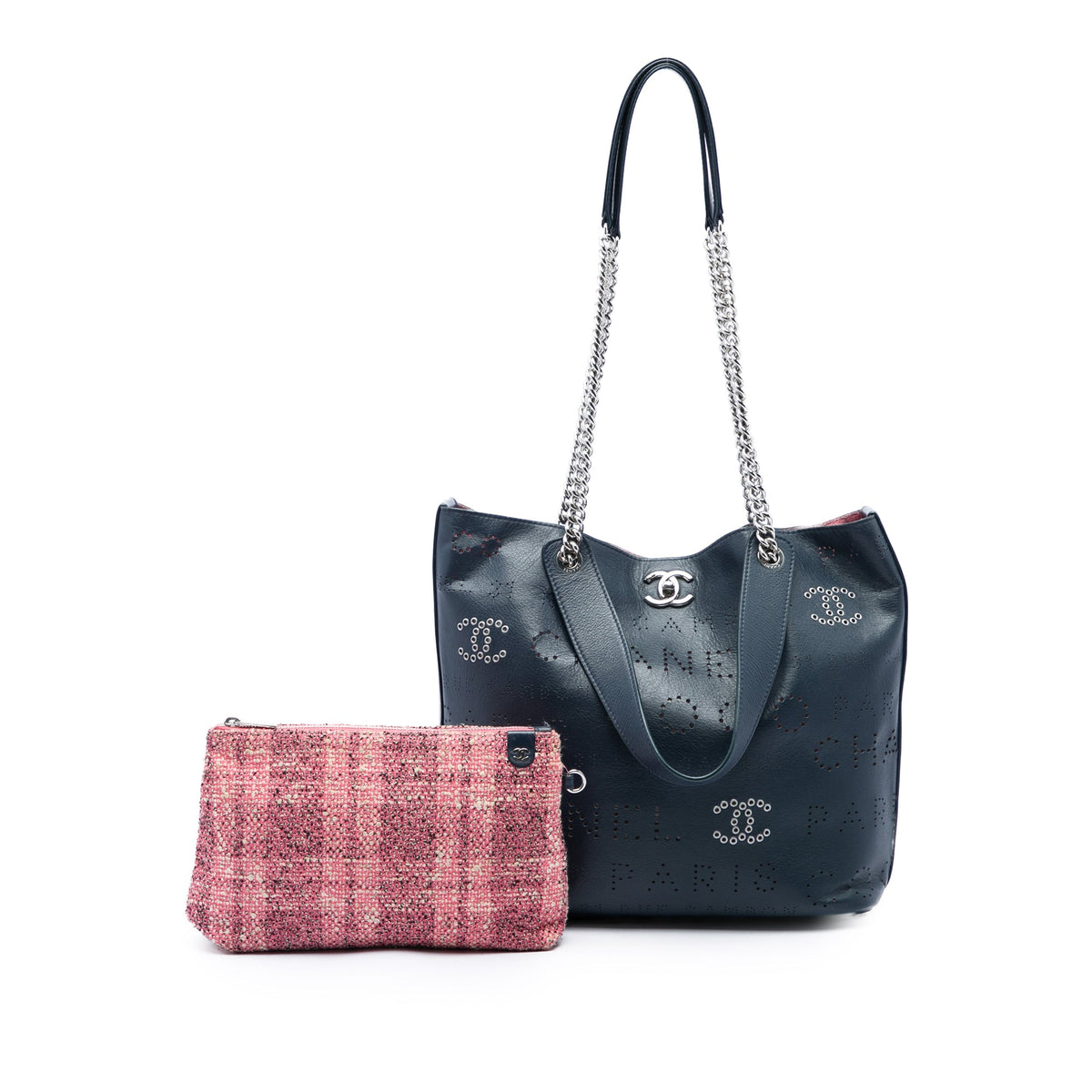 Chanel Calfskin Coco Eyelets Shopping Tote — Blue