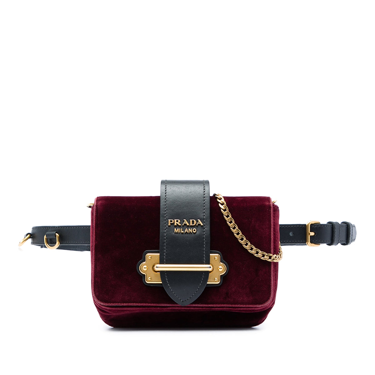 Prada Velvet Cahier Convertible Belt Bag — Red