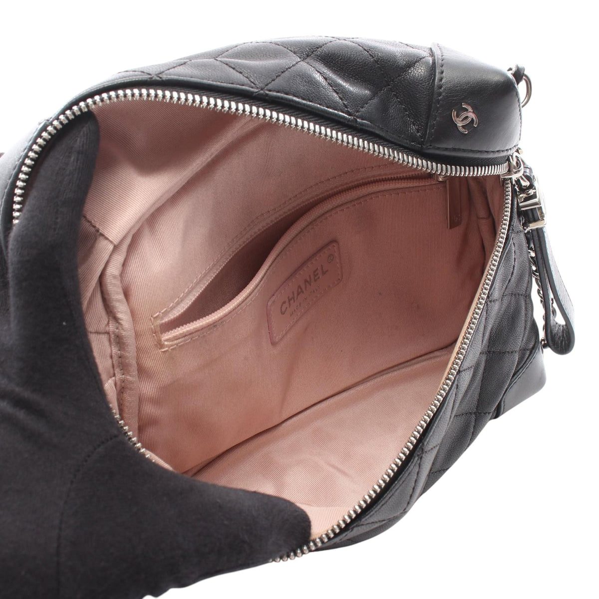 Chanel CC Quilted Lambskin Crossbody — Black