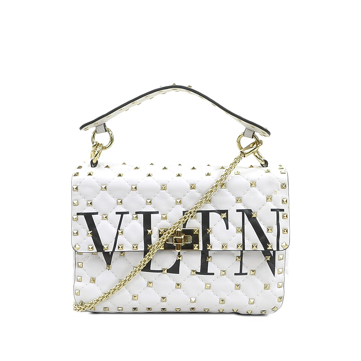 Valentino Medium Lambskin VLTN Rockstud Spike Satchel — White