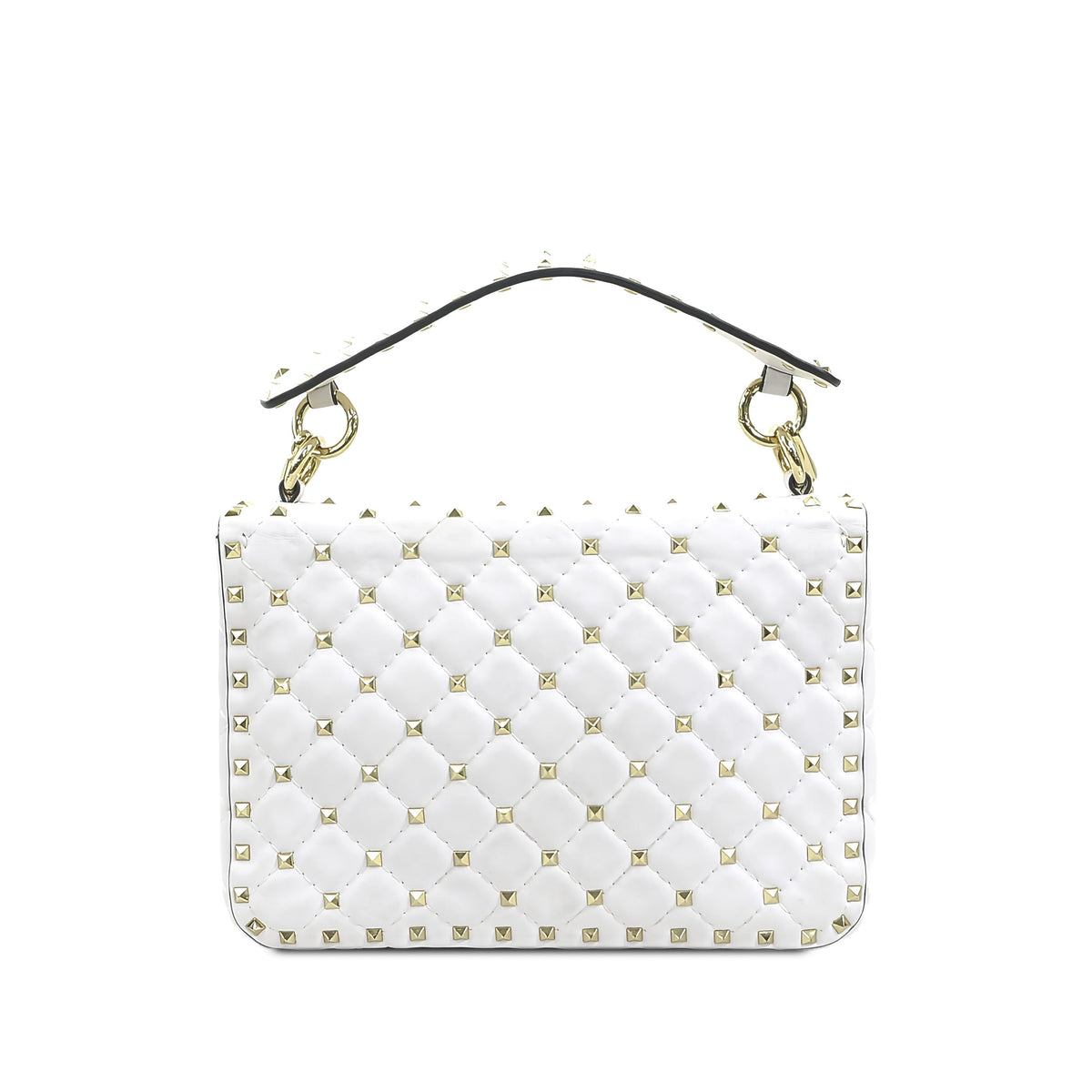 Valentino Medium Lambskin VLTN Rockstud Spike Satchel — White