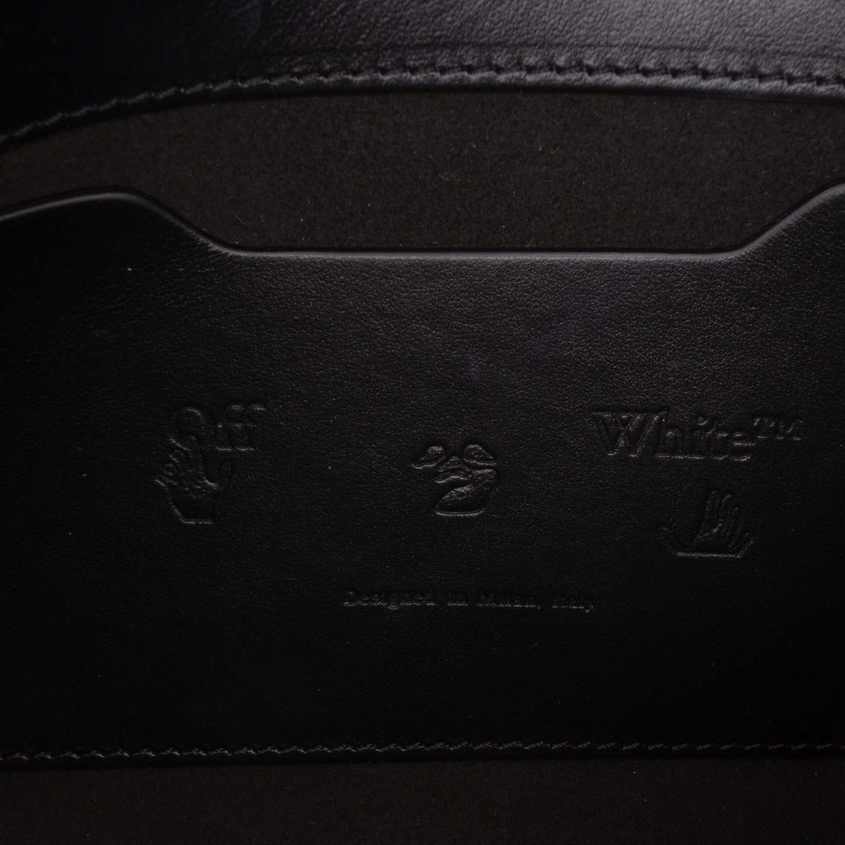 Off-White Embossed Leather Diag Binder Clip Flap — Black